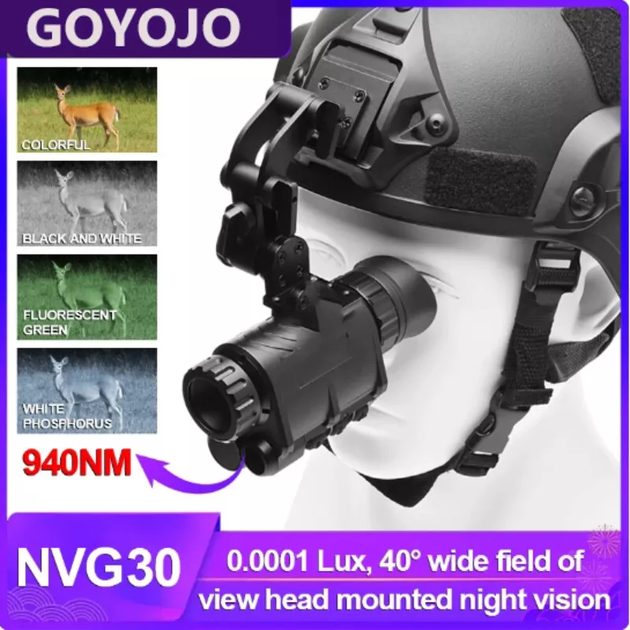 Комплект - монокуляр нічного бачення NVG30 Wi-Fi 940nm + шолом ABS-пластик + кріплення Чорний (Kali) KL650 - зображення 5