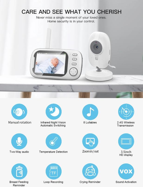 Беспроводная видеоняня ABM600 3.5in (Baby Monitor) - изображение 2