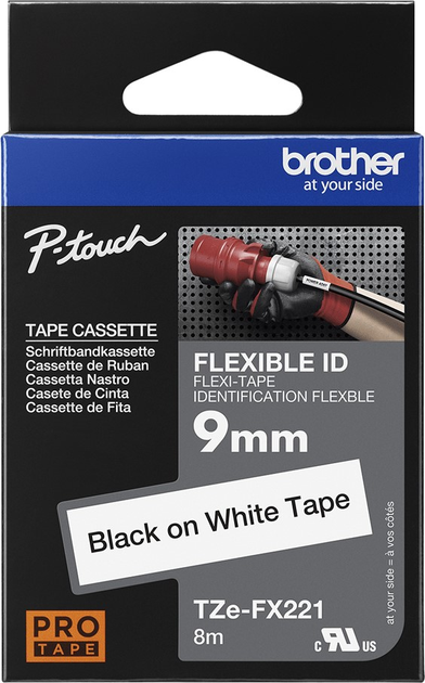 Етикеточна стрічка Brother TZEFX221 9 мм 8 м Black/White (TZEFX221) - зображення 1
