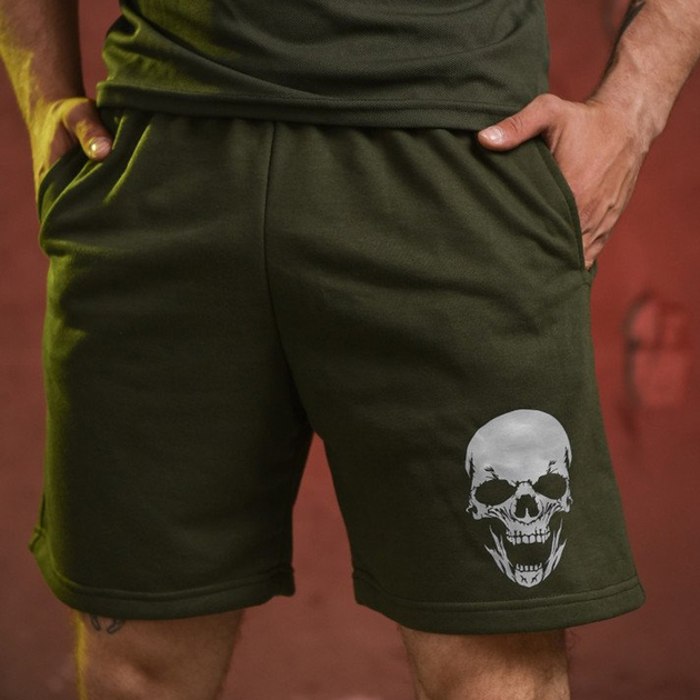 Трикотажные шорты с принтом Skull олива размер M - изображение 1