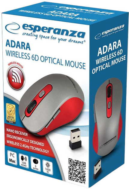 Mysz bezprzewodowa Esperanza EM131R Wireless Grey-Red (EM131R) - obraz 4