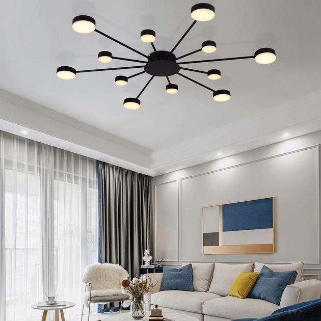 Потолочная люстра с пультом управления ПК Miorro MR830-12 Foresta 76W 4800lm 2700-6000K Black (51-313-004) на кухню, для спальни, для гостиной - изображение 5