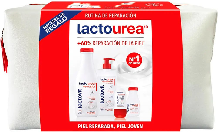Zestaw kosmetyków do pielęgnacji Lactovit Lacto-Urea Reparador Żel pod prysznic 550 ml + 90 ml + Lotion do ciała 400 ml + Dezodorant 50 ml + Kosmetyczka (8411135008434) - obraz 1