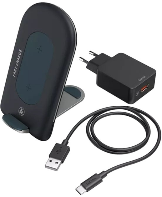 Індуктивний зарядний пристрій Hama QI-FC 15S 15W/USB Type-C Black (4047443456618) - зображення 1