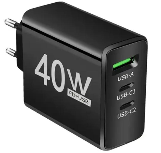 Зарядний пристрій Блок живлення для телефону AD65 40W 2 Type-C USB Блок ...