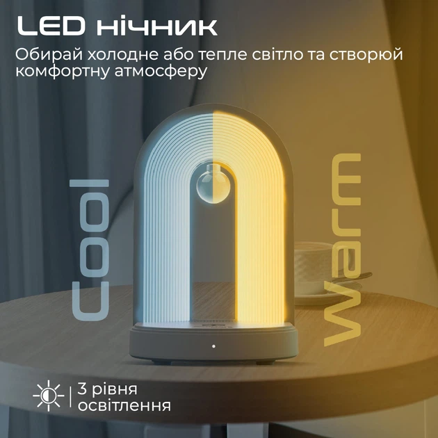 Нічник Promate Globe-Qi з бездротовою зарядкою і Bluetooth колонкою LED White (globe-qi) - зображення 4