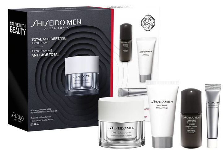 Zestaw do pielęgnacji twarzy Shiseido Total Revitalizer For Him Pianka oczyszczająca 30 ml + Koncentrat oczyszczający 10 ml + Krem do twarzy 50 ml + Krem pod oczy 5 ml (3423222094843) - obraz 1