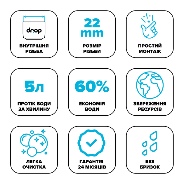 Водозберігаючий аератор DROP PM05T-22 для змішувача - Економія 58%, 5 л/хв, внутрішня F 22 мм - зображення 9