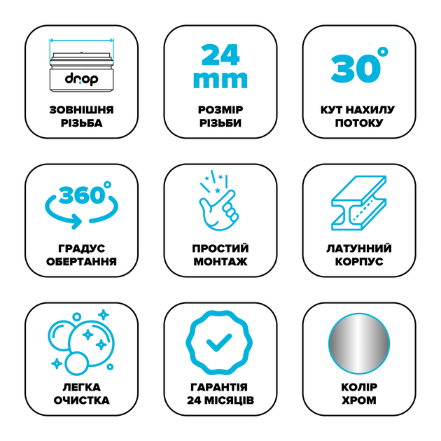 Поворотний адаптер 360° DROP PM360HP для змішувача - Кут нахилу 30°, зовнішня М 24 мм - зображення 6