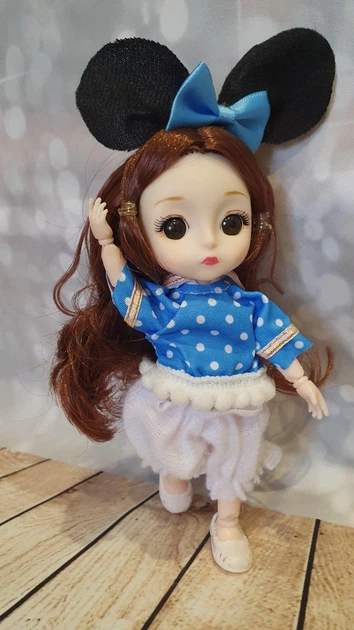 Шарнирная кукла BJD Мики в голубой кофте в горох 16см (К010) - изображение 2