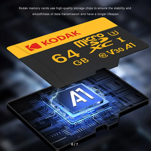 Карта памяти micro SD Kodak 64Gb U3 A1 class 10 + SD адаптер - изображение 3
