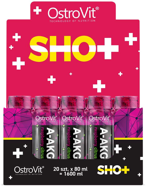 Zestaw suplementów diety OstroVit A-AKG Shot Raspberry & Citrus w płynie 20 x 80 ml (5903933905570) - obraz 1