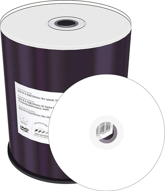 Диск MediaRange DVD-R 4.7 Гб / 120 min 16x speed / inkjet fullsurface printable Cakebox 100 шт (MR413) - зображення 1