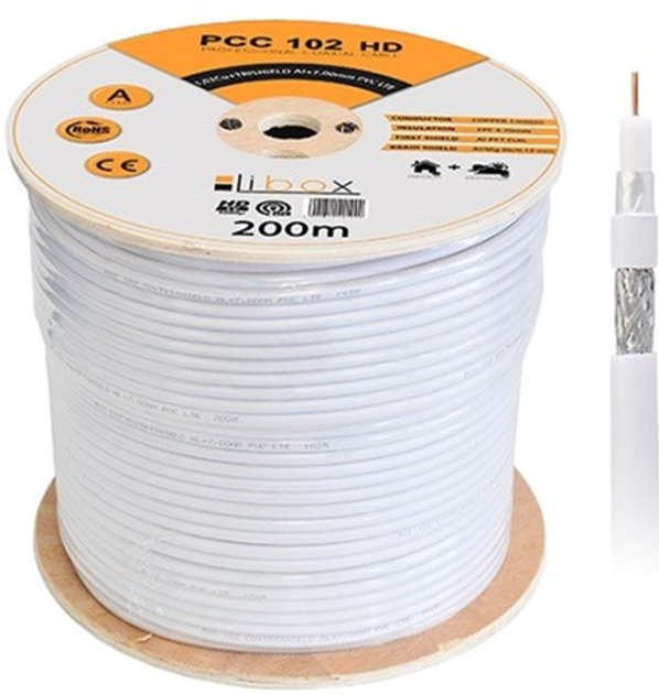 Kabel Libox Cat 5e SAT Trishield HD PCC102 200 m White (KAB-MON-LIB-0001) - obraz 1