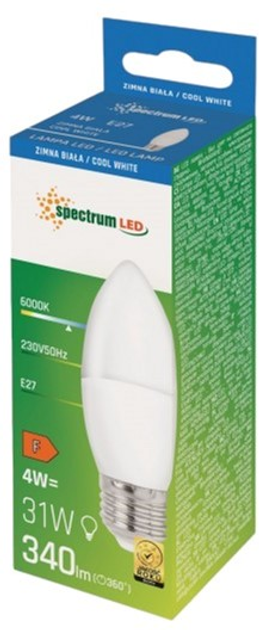 Світлодіодна лампа Spectrum 4W 6000K 230V E27 Neutral White Свічка (5907418735072) - зображення 2
