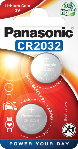 Батарейки Panasonic літієві CR2032 блістер, 2 шт (CR-2032EL/2B) - зображення 1