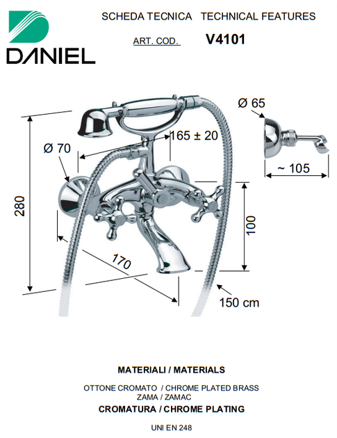 Смеситель для ванны с душем двухрычажный DANIEL V4101CR - изображение 2