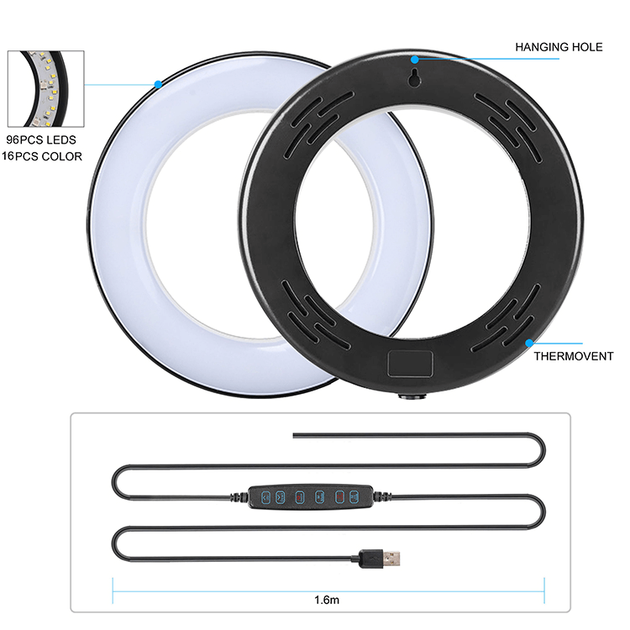 Кільцева USB RGB LED-лампа Zomei RGB108 8" + штатив 0.45 м (RGB108) - изображение 6