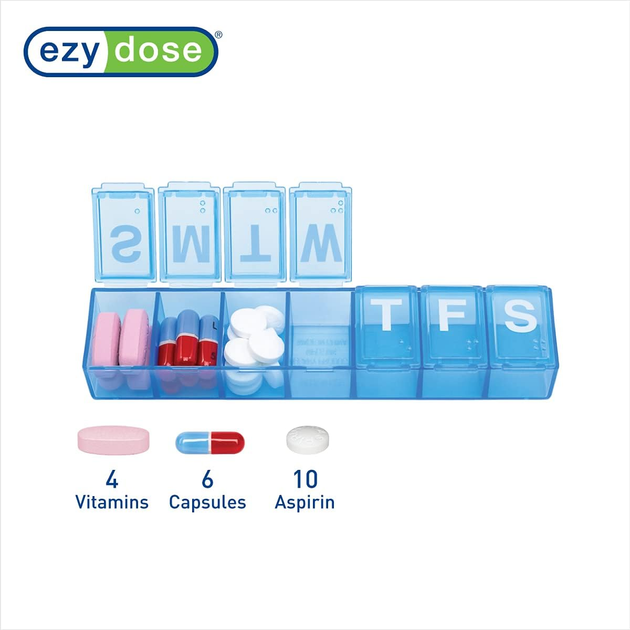 Органайзер еженедельный для таблеток Ezy Dose medium среднего размера синего цвета 1 шт. - изображение 1