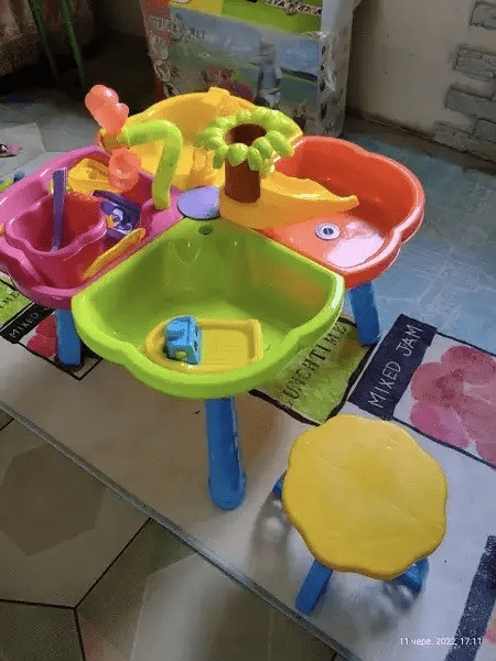 Столик для игр с песком Kinder Way 4 отделения/стульчик/пасочки/лопатка/грабли 01-122 - изображение 6