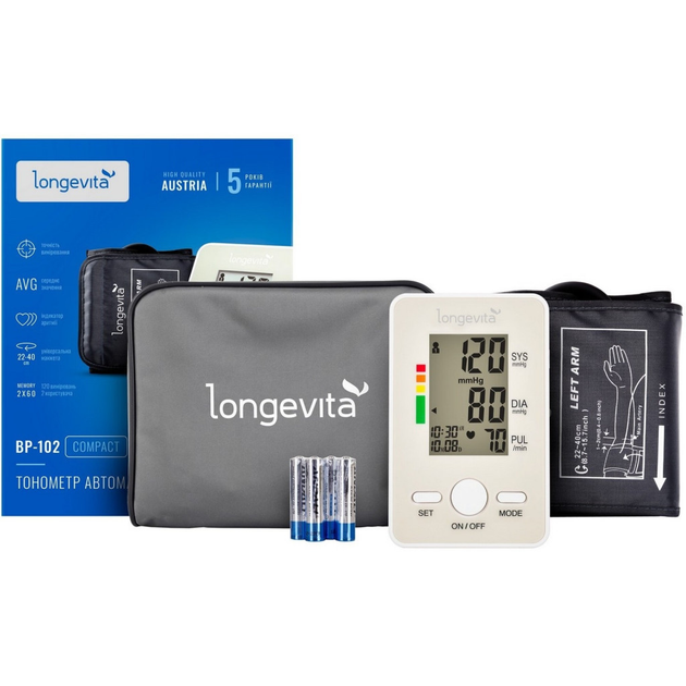Тонометр Longevita Авт.вимір.артер.тиску LONGEVITA BP-102 Авт. вимір. артер. тиску (BP-102) - зображення 1