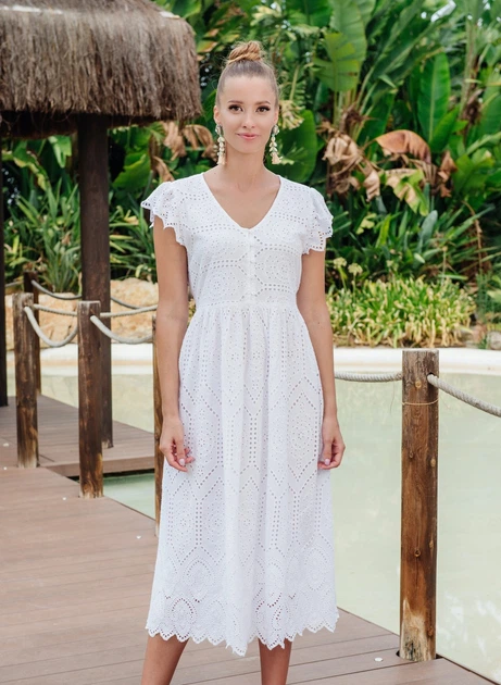 Женское белое платье Fresh Cotton 23F-832 C 50(XXL) Белый - Фото 1 Женское белое платье Fresh Cotton 23F-832 C 50(XXL) Белый - изображение 1