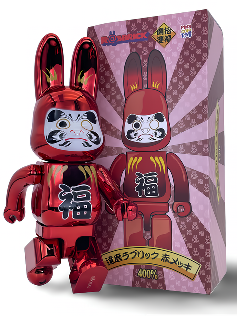 Статуэтка Bearbrick x Daruma x Rabbit Red 400% 28 см Medicom Toy Хромированный заяц - изображение 5