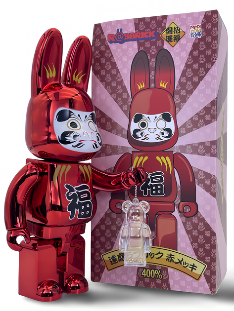 Статуэтка Bearbrick x Daruma x Rabbit Red 400% 28 см Medicom Toy Хромированный заяц - изображение 6