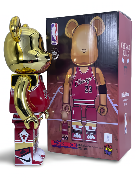 Статуэтка Bearbrick x Michael Jordan 1985 x Rookie Jersey Gold Chrome 400% 28 см Medicom Toy НБА Баскетболист - изображение 4