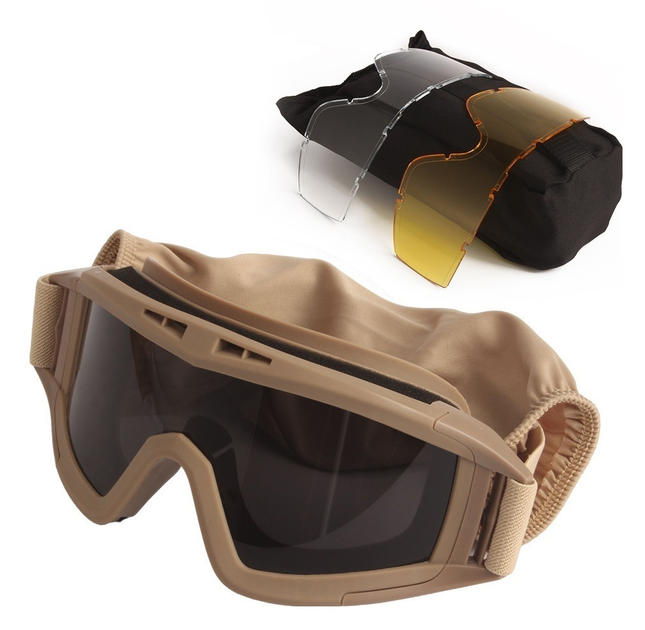 Тактические очки защитная маска Solve с креплениями на каску с 3 сменными линзами Койот - изображение 1