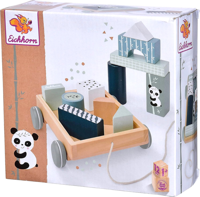 Klocki drewniane Simba Eichhorn Wooden Chariot Panda 12 elementów (4003046005912) - obraz 1