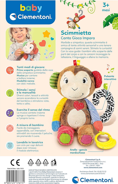 М'яка іграшка Clementoni Baby Monkey Sing Play Learn (8005125176731) - зображення 2