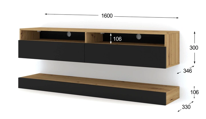 Паруюча тумба в зал DUO 160 дуб артизан/чорний BIM FURNITURE - зображення 4