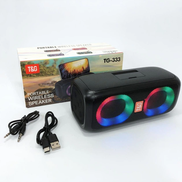 Портативная колонка TG333 2x5W с RGB подсветкой. Цвет: черный - Фото 3 Портативная колонка TG333 2x5W с RGB подсветкой. Цвет: черный - изображение 3