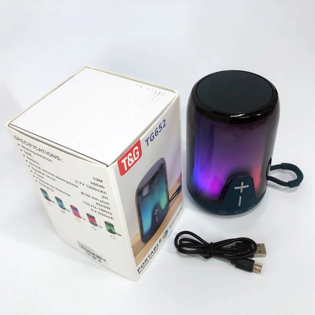 Аккумуляторная переносная колонка TG 652 5W с RGB подсветкой и ремешком, блютуз колонка. Цвет: синий - изображение 6