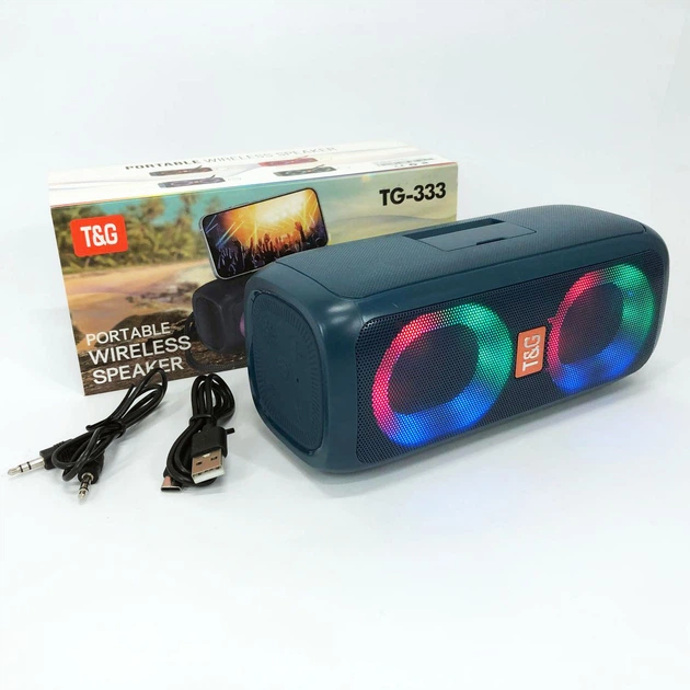 Портативна колонка TG333 2x5W з RGB підсвічуванням, гучна блютуз колонка. Колір: синій - зображення 2