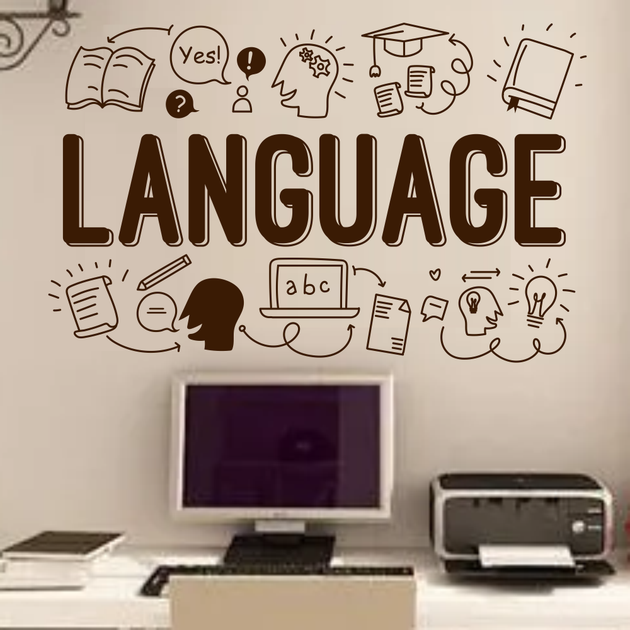 Інтер'єрна наклейка на стіну Language 154х97см наклейки для школи англійська Happy Pocket Коричневий матовий - зображення 3