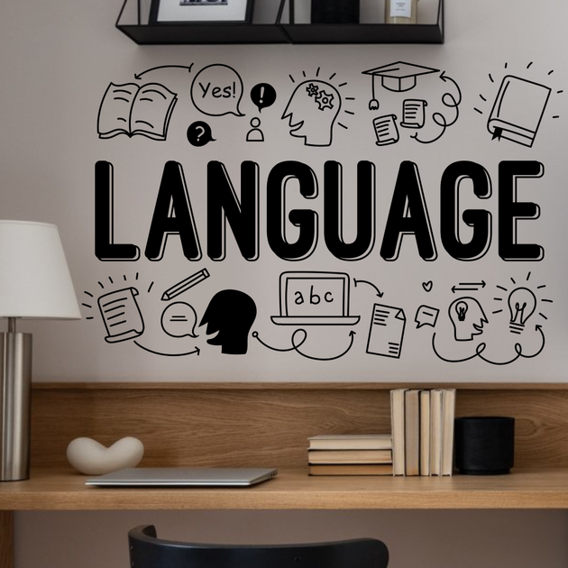 Вінілова наклейка на стіну Language 154х97см декор англійська мова для школи Happy Pocket Чорний матовий (HP-086M-070M) - зображення 6