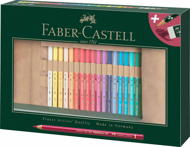 Zestaw kolorowych ołówków Faber-Castell Polychromos Artists Colour with Pencil Roll 34 szt (4005401100300) - obraz 1