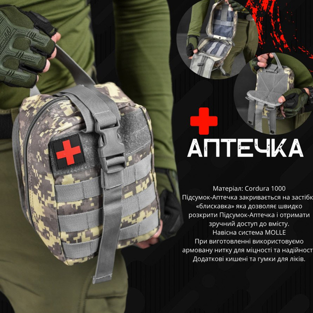 Підсумок-аптечка зі швидким скиданням Cordura 1000D / Сумка для медикаментів із кріпленням Molle піксель - зображення 2