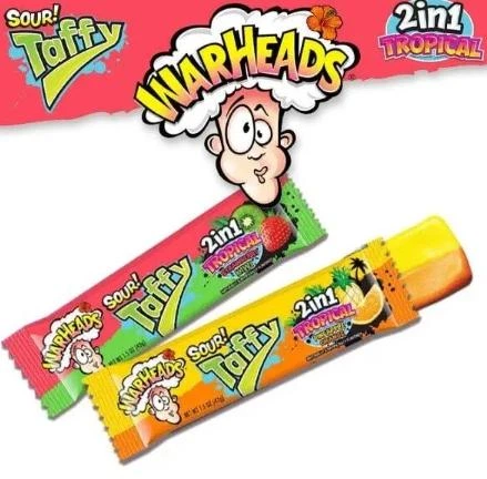 Жувальна цукерка WarHeads Sour Taffy Bar Tropical 2в1 Pineapple Orange 42г - зображення 2