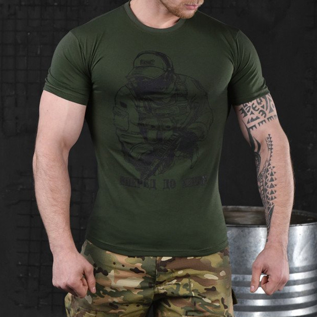 Мужская футболка Monax segul с принтом "Вперед до конца" кулир олива размер 3XL - изображение 1