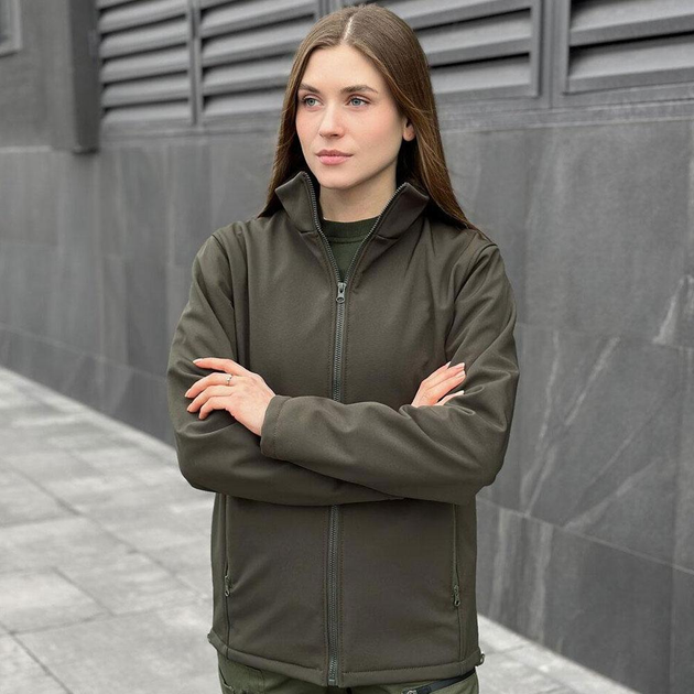 Жіноча Демісезонна Куртка "Pobedov Shadow" Soft Shell на мікрофлісі хакі розмір XL - зображення 2