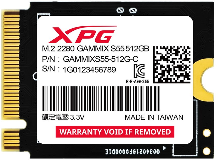 SSD dysk Adata Gammix S55 512GB M.2 PCI Express 4.0 x4 3D NAND TLC (4711085942340) - obraz 1