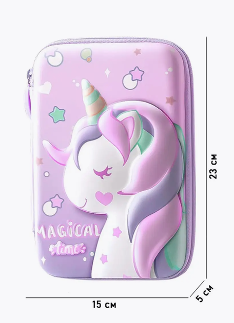 Большой детский школьный пенал на молнии 3-Д Unicorn розовый (AN)32364 - изображение 2
