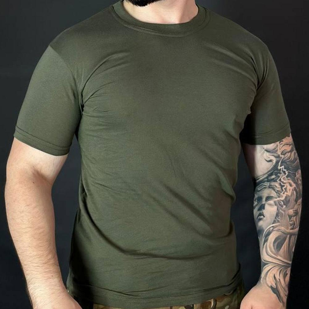 Мужская хлопковая футболка с круглой горловиной олива размер L - изображение 1