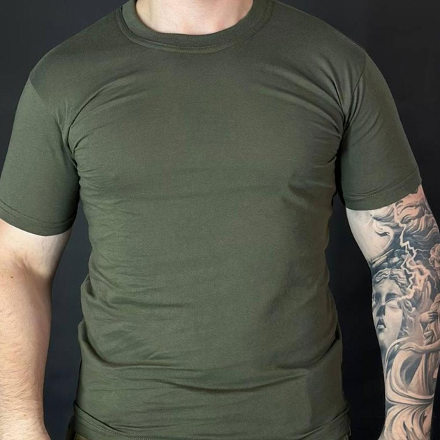 Мужская хлопковая футболка с круглой горловиной олива размер 4XL - изображение 2