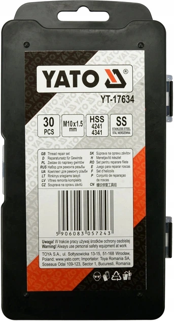 Набір Для Відновлення Різьблення М10 x 1.5 мм 30 шт YATO (YT-17634) - Фото 3 Набір Для Відновлення Різьблення М10 x 1.5 мм 30 шт YATO (YT-17634) - зображення 3