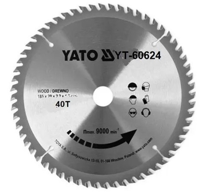Диск Для Циркулярной Пилы Ø 185 х 30 х 2.2 мм, 40 зубьев YATO (YT-60624 ...