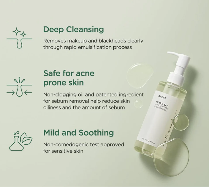 Гідрофільна олія для глибокого очищення пор Anua Heartleaf Pore Control Cleansing Oil тревел 20ml - Фото 6 Гідрофільна олія для глибокого очищення пор Anua Heartleaf Pore Control Cleansing Oil тревел 20ml - зображення 6